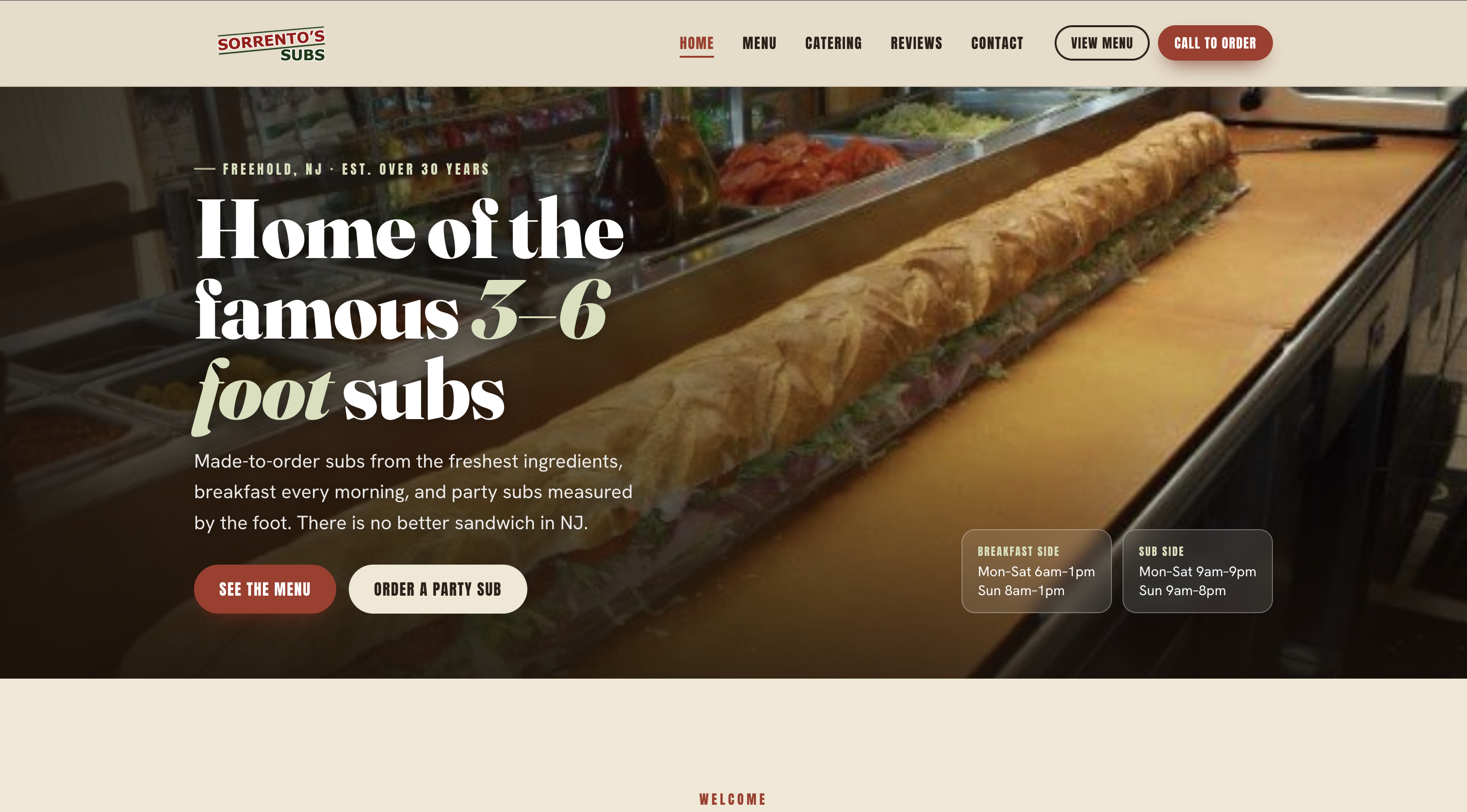 Sorrento's Subs website homepage